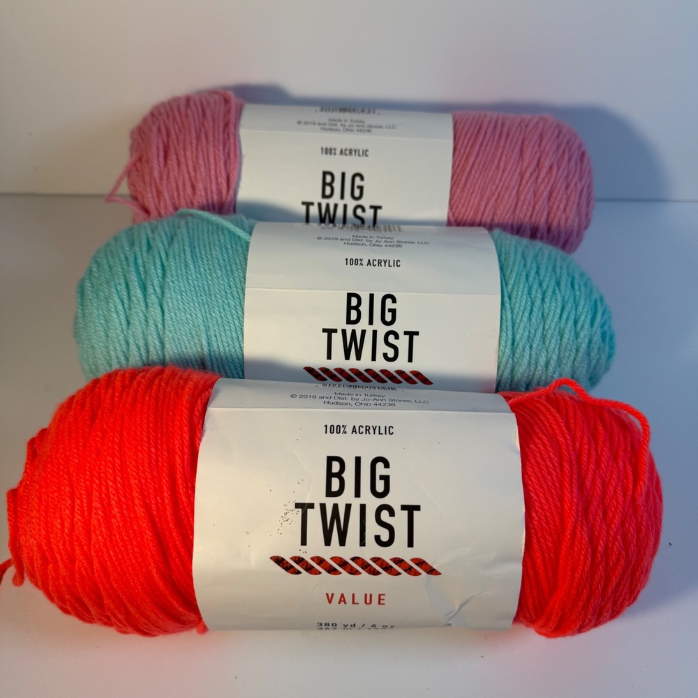 Big Twist Value Yarn Lot 3 Skeins Medium Rose Aqua Coral Acrylic Worsted